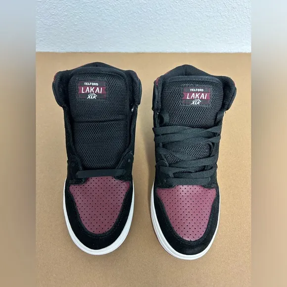 NEW! Lakai Skateboard Shoes Sneakers Telford Black/Burgundy Suede Size 4 Youth