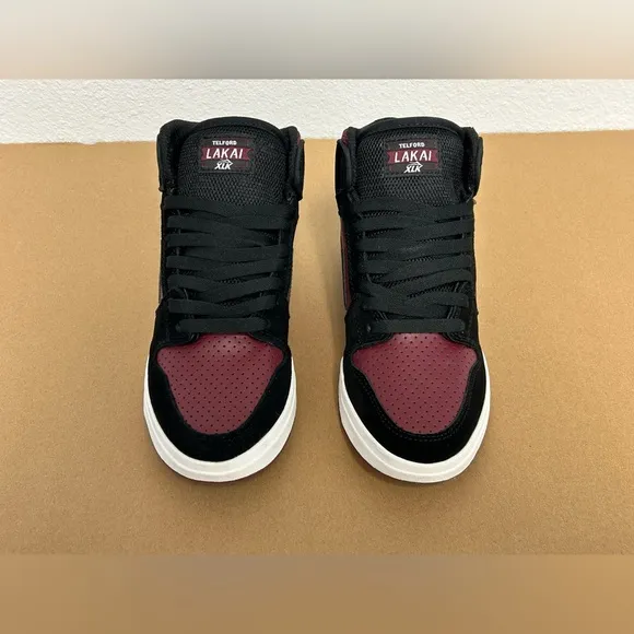 NEW! Lakai Skateboard Shoes Sneakers Telford Black/Burgundy Suede Size 5 Youth