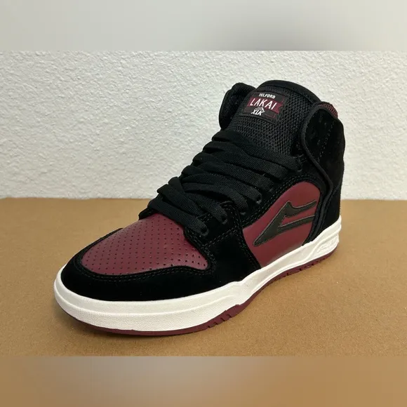 NEW! Lakai Skateboard Shoes Sneakers Telford Black/Burgundy Suede Size 5 Youth