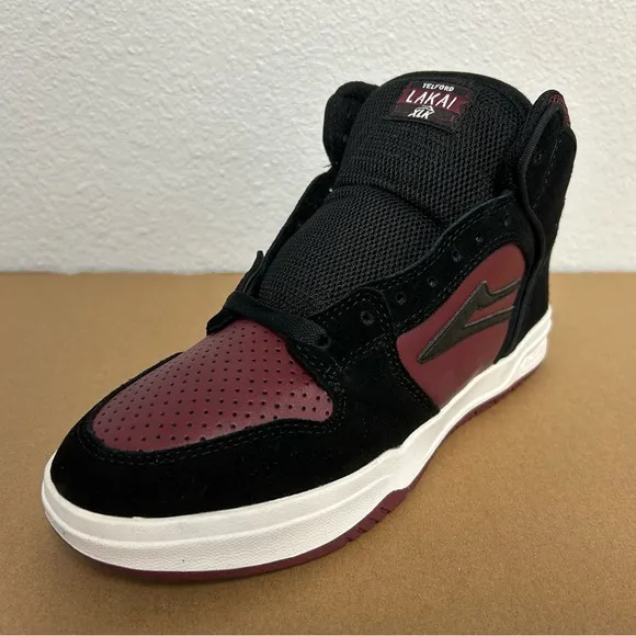 NEW! Lakai Skateboard Shoes Sneakers Telford Black/Burgundy Suede Size 6