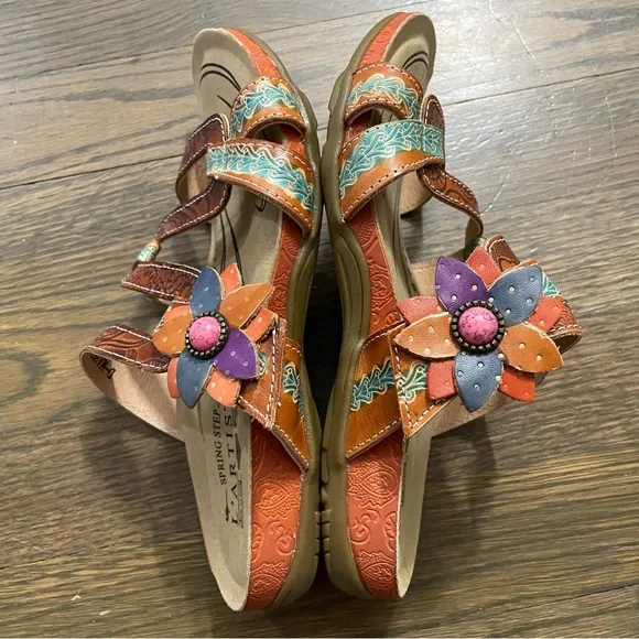 New L’Artiste Spring Step MABEL Leather Sandals EU 35 Artsy Boho Hand Painted