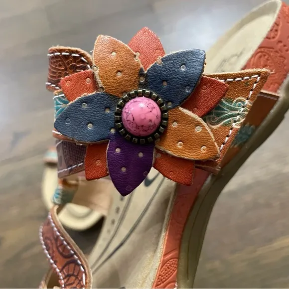 New L’Artiste Spring Step MABEL Leather Sandals EU 35 Artsy Boho Hand Painted