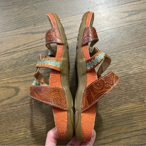 New L’Artiste Spring Step MABEL Leather Sandals EU 35 Artsy Boho Hand Painted