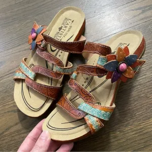 New L’Artiste Spring Step MABEL Leather Sandals EU 35 Artsy Boho Hand Painted