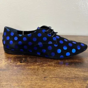 NEW Lisa C Bijoux Shoes 6 Black Blue Polka Dot Metallic Lace Up Almond Toe Retro