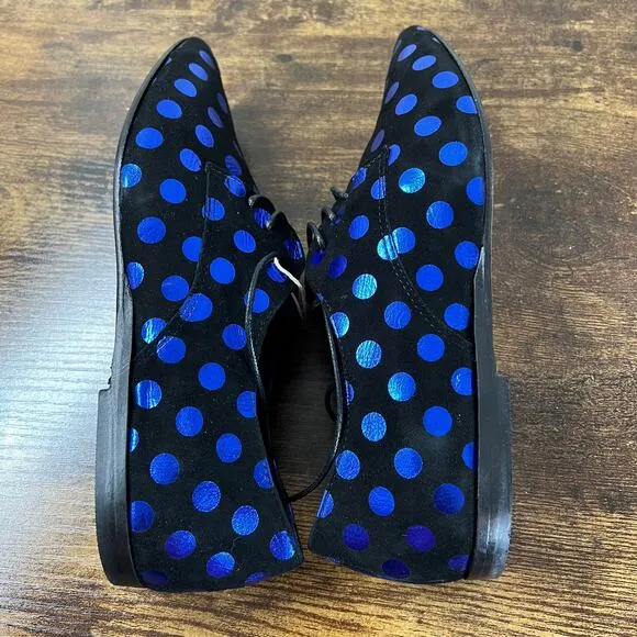 NEW Lisa C Bijoux Shoes 6 Black Blue Polka Dot Metallic Lace Up Almond Toe Retro