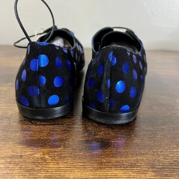 NEW Lisa C Bijoux Shoes 6 Black Blue Polka Dot Metallic Lace Up Almond Toe Retro