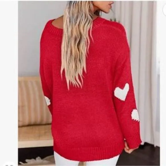 New Love Heart Print Oversized Loose Knitted Sweater Top