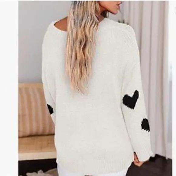 New Love Heart Print Oversized Loose Knitted Sweater Top