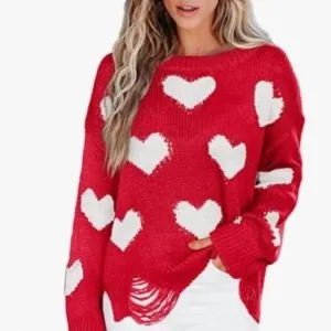 New Love Heart Print Oversized Loose Knitted Sweater Top