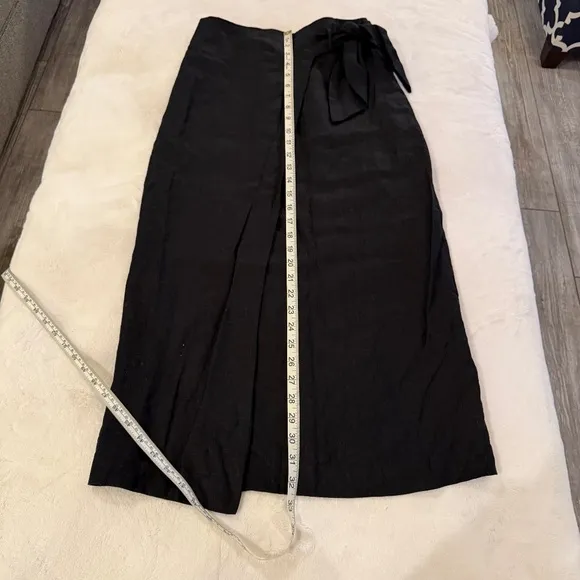 New! Mango Wrap Front Linen Skirt Black 45304
