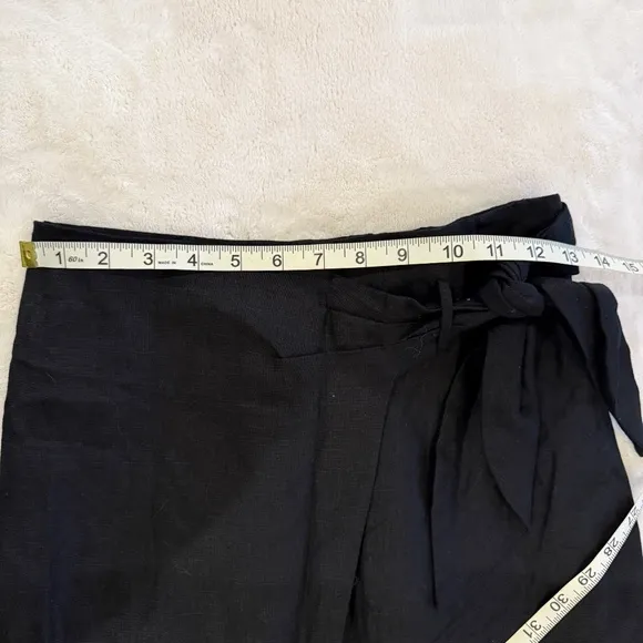 New! Mango Wrap Front Linen Skirt Black 45304