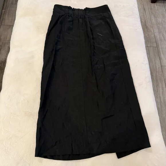 New! Mango Wrap Front Linen Skirt Black 45304