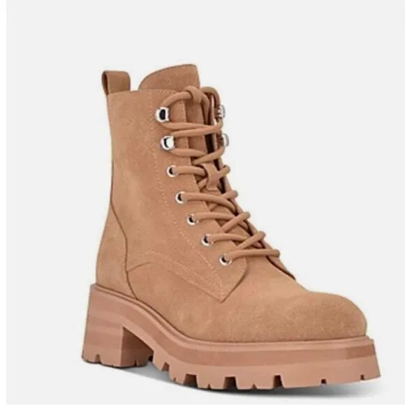 NEW Marc Fisher Mllucien Tan Suede Leather Lug Sole Lace Up Combat Boot Size 6