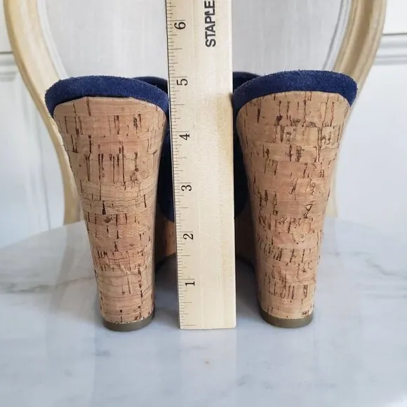 NEW Marc Fisher Nautical Sailor Blue Suede Stud Cork Platform Wedge Sandal Sz 9
