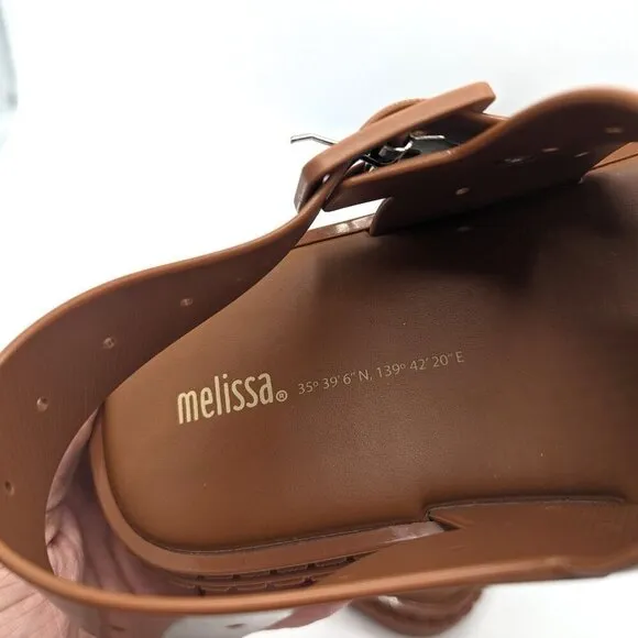 NEW Melissa Women LOCK Sandals Jelly Gel Chunky Shoes Brown Size 12 (44) Comfort