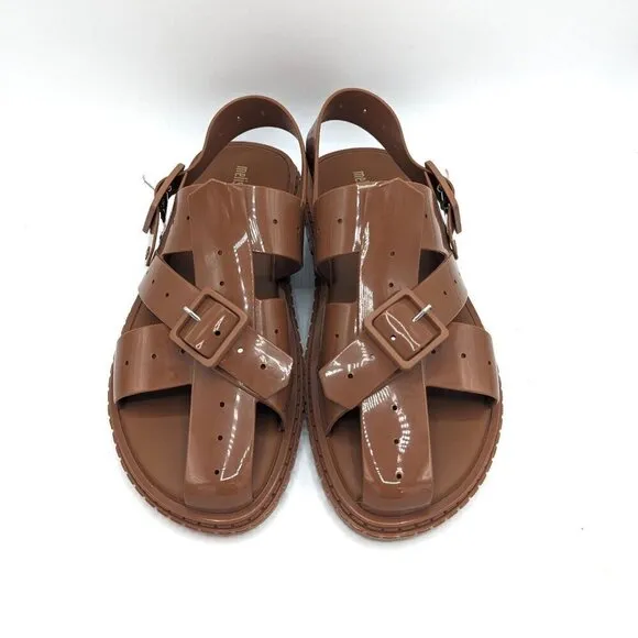 NEW Melissa Women LOCK Sandals Jelly Gel Chunky Shoes Brown Size 12 (44) Comfort