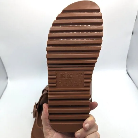 NEW Melissa Women LOCK Sandals Jelly Gel Chunky Shoes Brown Size 12 (44) Comfort