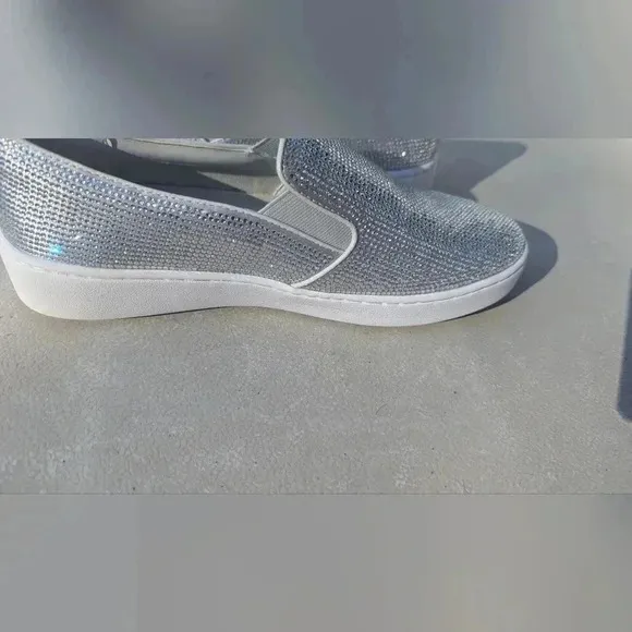 New Michael Kors Keaton Slip On Sneaker Hot Fix Stone MK Logo Light Slate