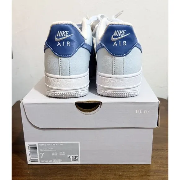 NEW: Nike - Women's Air Force 1 '07, Blue Tint &amp; Polar White, Low-top Sneakers