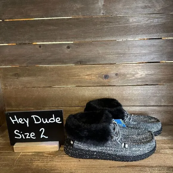 New NWT Big Kids Hey Dude Britt Boho Lined Black Ankle Booties Boots Size‎ 2 Y