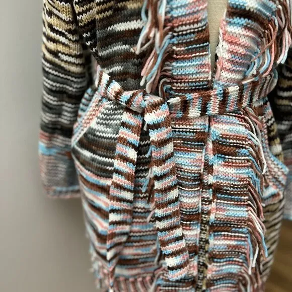 NEW POL Variegated Boho Belted Cardigan Sweater Jacket Sz S