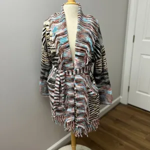 NEW POL Variegated Boho Belted Cardigan Sweater Jacket Sz S