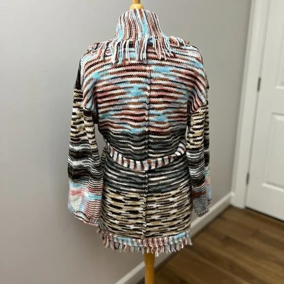 NEW POL Variegated Boho Belted Cardigan Sweater Jacket Sz S