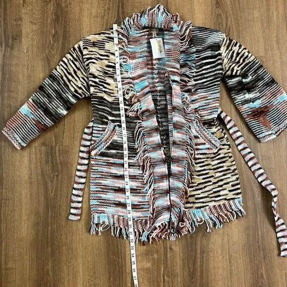 NEW POL Variegated Boho Belted Cardigan Sweater Jacket Sz S