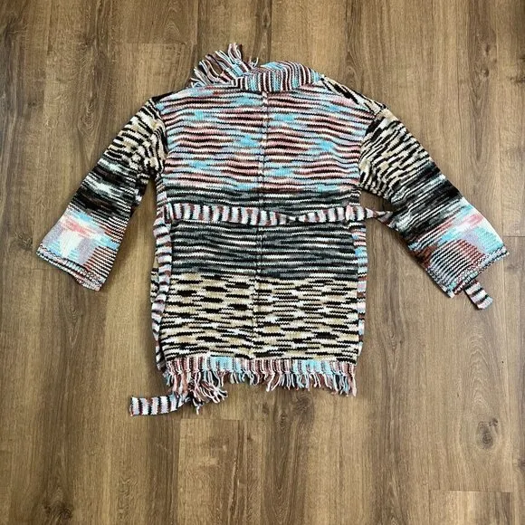 NEW POL Variegated Boho Belted Cardigan Sweater Jacket Sz S