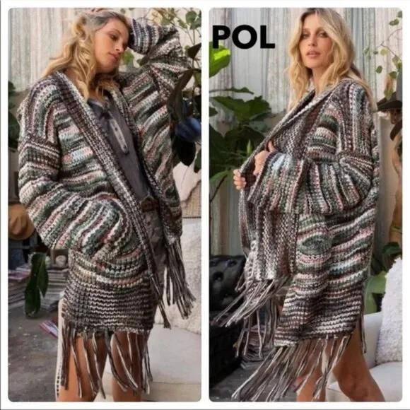 NEW POL Variegated Boho Belted Cardigan Sweater Jacket Sz S
