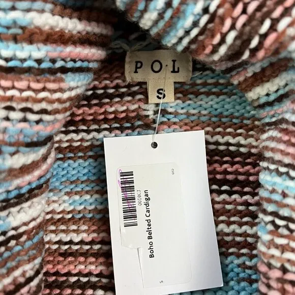 NEW POL Variegated Boho Belted Cardigan Sweater Jacket Sz S
