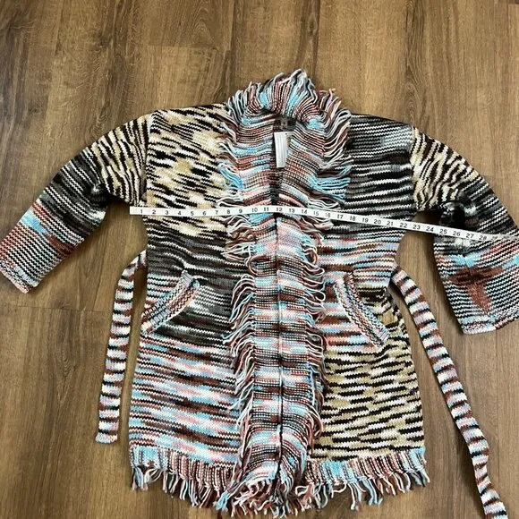 NEW POL Variegated Boho Belted Cardigan Sweater Jacket Sz S