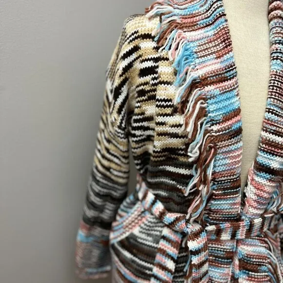 NEW POL Variegated Boho Belted Cardigan Sweater Jacket Sz S