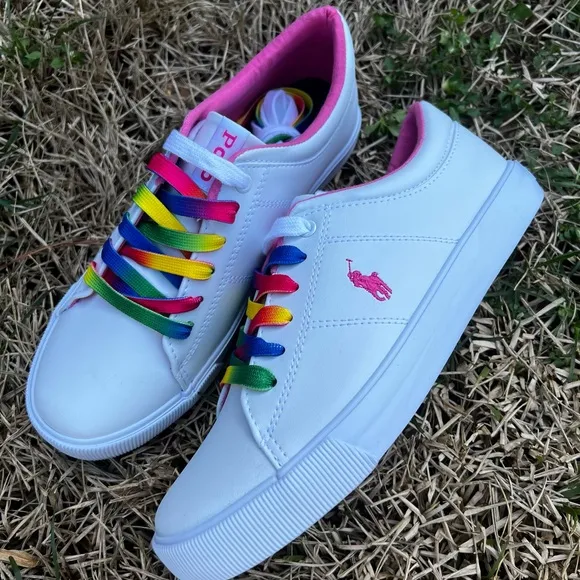 NEW Polo Ralph Lauren Elmwood size 7.5 Womens Pink Rainbow shoes