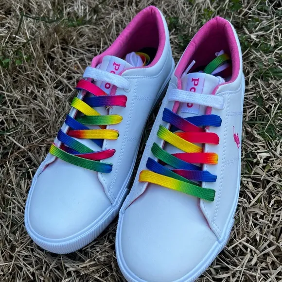 NEW Polo Ralph Lauren Elmwood size 7.5 Womens Pink Rainbow shoes