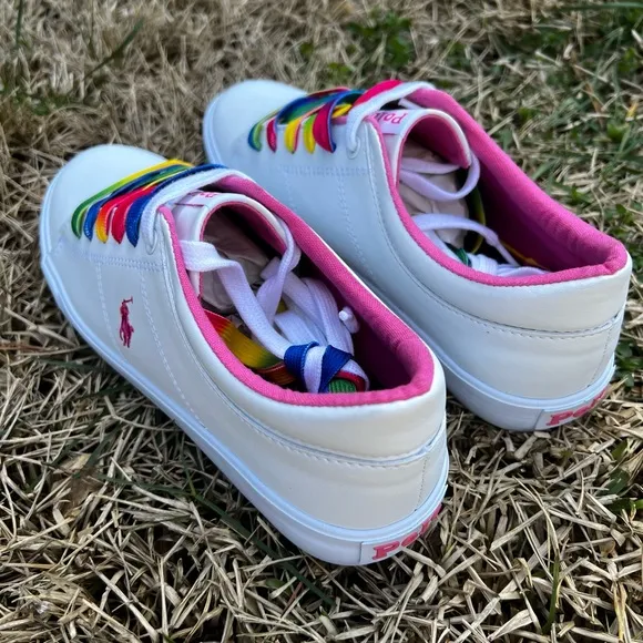 NEW Polo Ralph Lauren Elmwood size 7.5 Womens Pink Rainbow shoes