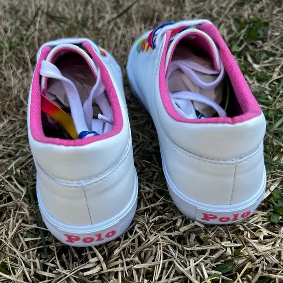 NEW Polo Ralph Lauren Elmwood size 7.5 Womens Pink Rainbow shoes