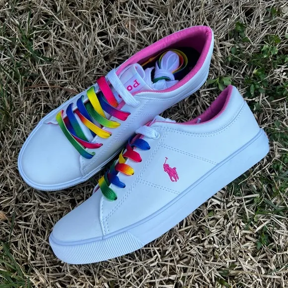 NEW Polo Ralph Lauren Elmwood size 7.5 Womens Pink Rainbow shoes
