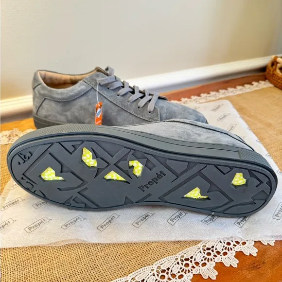 NEW Propet Men's Gray Kenji Casual Sneakers 100% Real Leather Size 10M