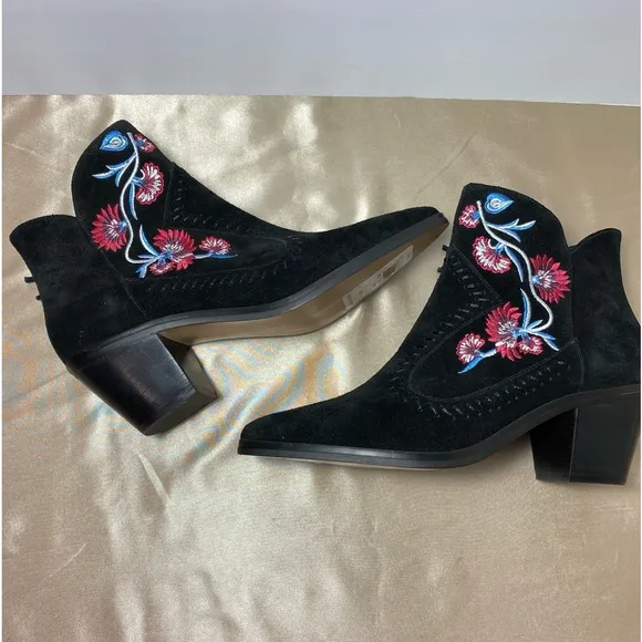 New Rebecca Minkoff Boho Lulu Floral Embroidered Suede Leather Bootie Size 8