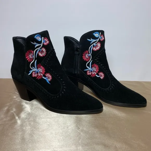 New Rebecca Minkoff Boho Lulu Floral Embroidered Suede Leather Bootie Size 8