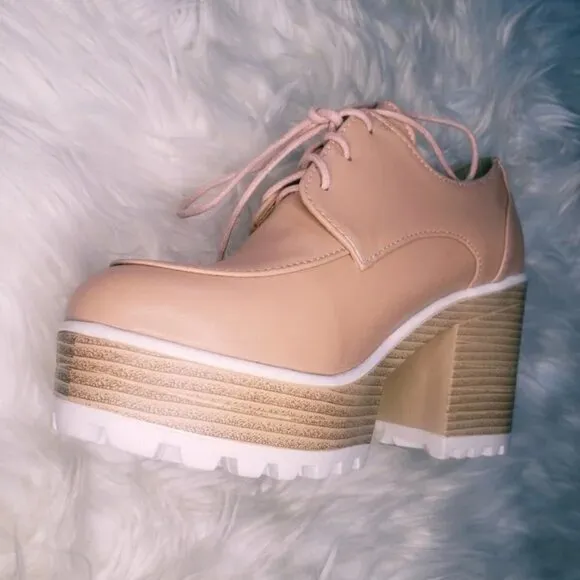 NEW RETRO CHUNKY PINK OXFORD HEELS