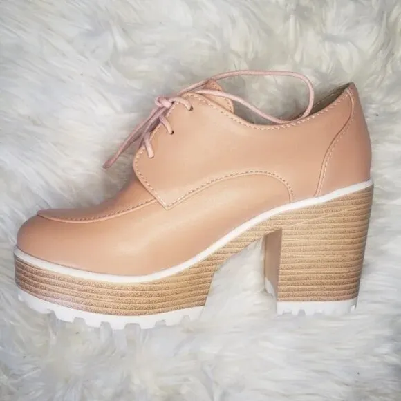 NEW RETRO CHUNKY PINK OXFORD HEELS