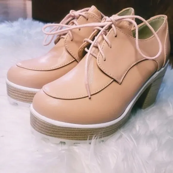 NEW RETRO CHUNKY PINK OXFORD HEELS