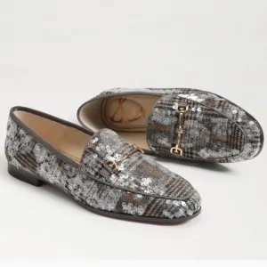 New Sam Edelman Gray &amp; Beige Plaid Sequin Loafers Women's Size 7.5M