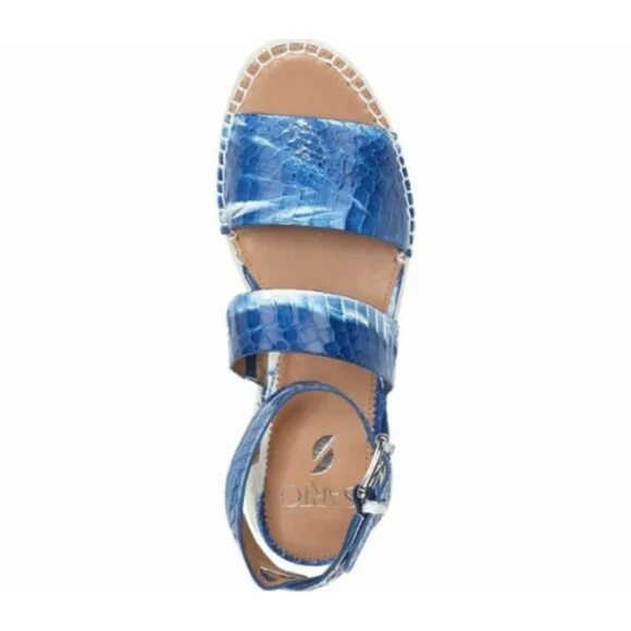 NEW Sarto by Franco Sarto Calvin Low Platform Sandals in Blue Snake Leather 7.5