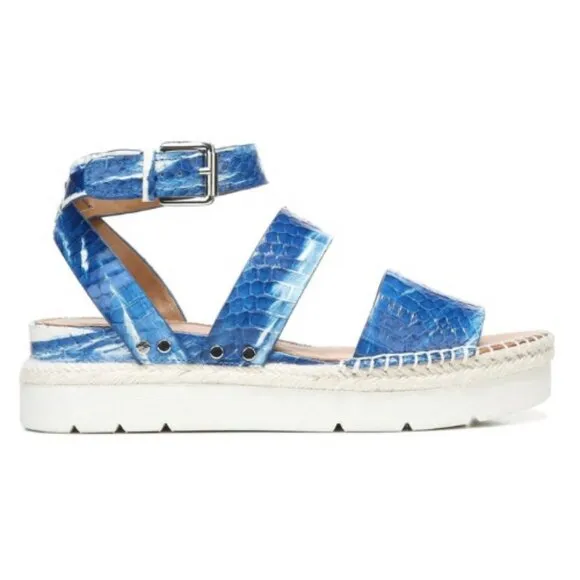 NEW Sarto by Franco Sarto Calvin Low Platform Sandals in Blue Snake Leather 7.5