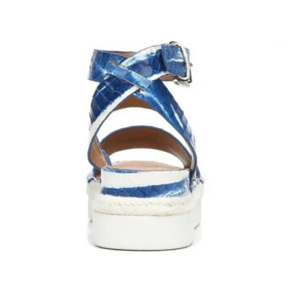 NEW Sarto by Franco Sarto Calvin Low Platform Sandals in Blue Snake Leather 7.5