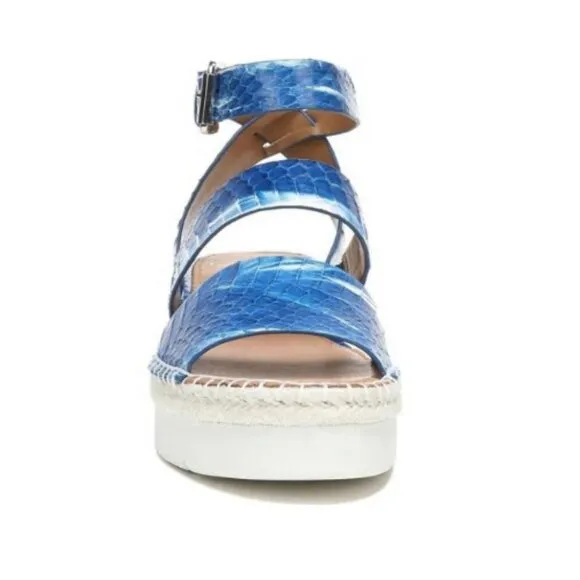 NEW Sarto by Franco Sarto Calvin Low Platform Sandals in Blue Snake Leather 7.5